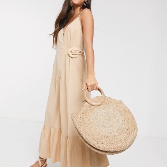 Cami wrap Maxi Dress in linen with wicker belt - Picture 2 of 3
